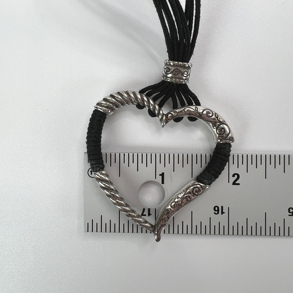 Brighton Heritage Heart Corded Necklace Black Silver Plated Multi Strand - Picture 8 of 11